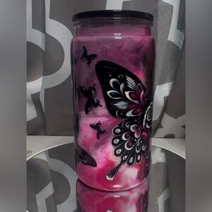 Hand Crafted Pink and Black Butterfly Glass